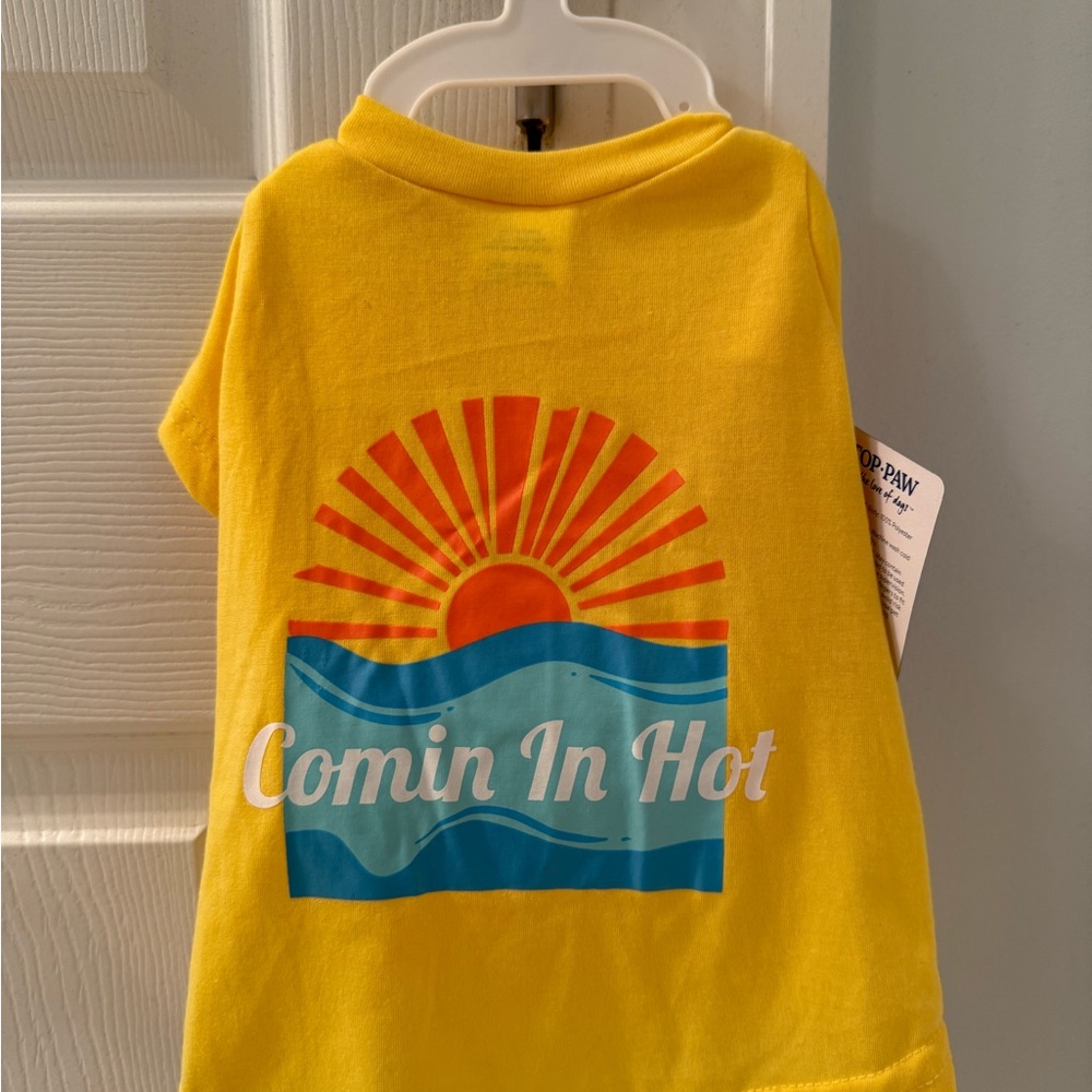 Yellow Dog Shirt with Sun and Wave Design
